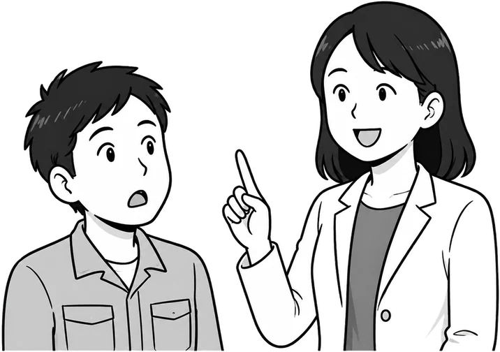 わぁおの担当者が指を立てて説明し、驚く相談者